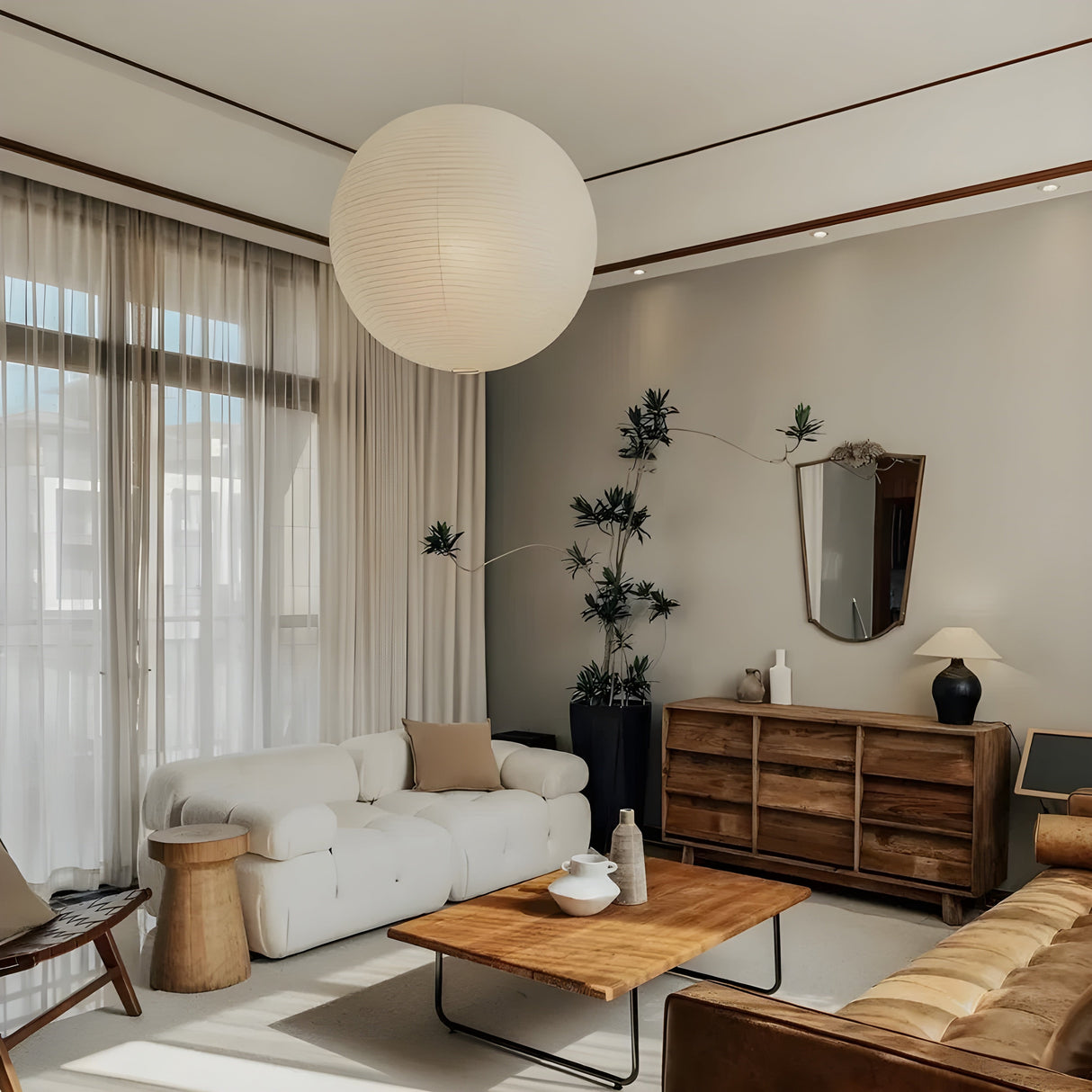 Hängelampa av rispapper – Dekorativ japansk stil för vardagsrum Carvallo