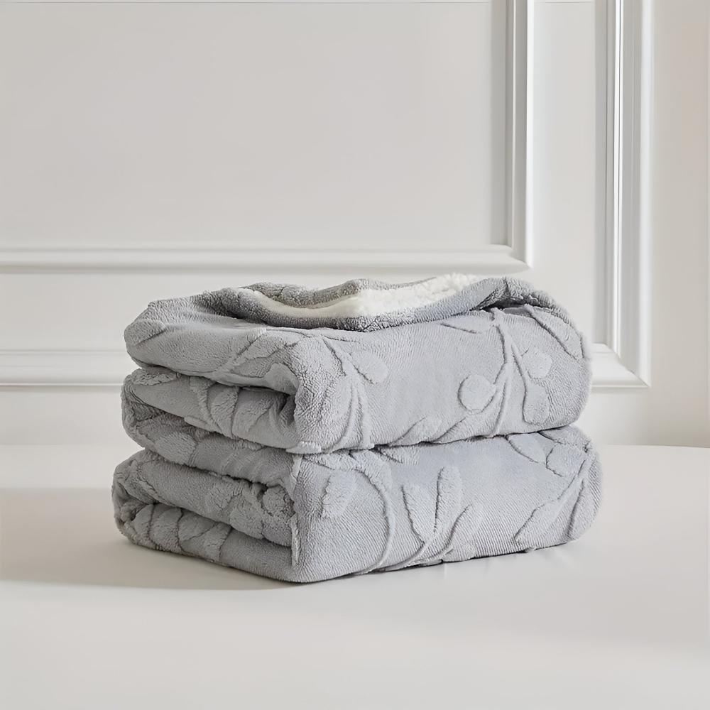 Cozy Leaf Motif Sherpa Filt Carvallo