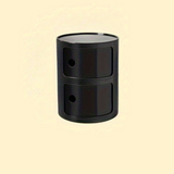 Sängbord med runda plastförvaringslådor Carvallo