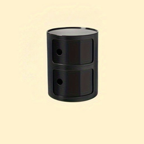 Sängbord med runda plastförvaringslådor Carvallo