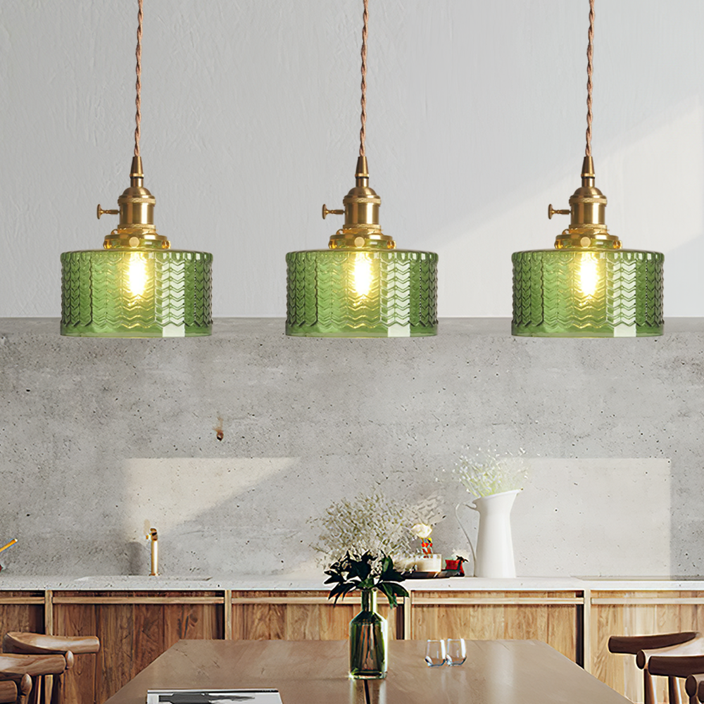 Cylinder Glass Pendant Light | Vintage Elegance | Justerbar Höjd 59" | Varm Glöd för Moderna Hem | Brick by Brick Carvallo