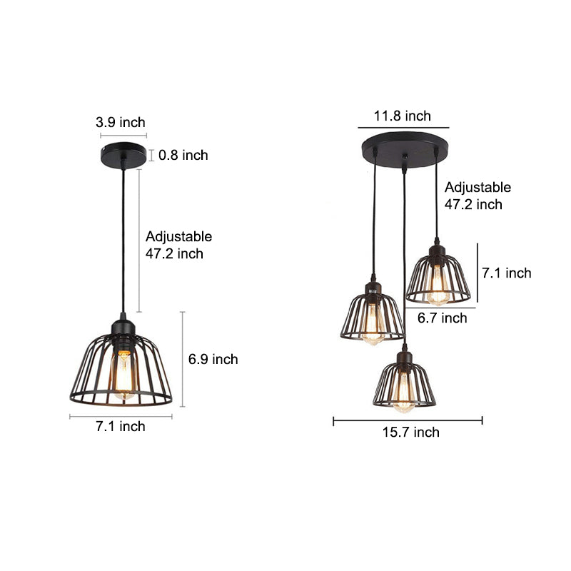 1/3-Ljuskälla Svart Liten Järnbur LED Industriell Stil Retro Kronljusstake Carvallo