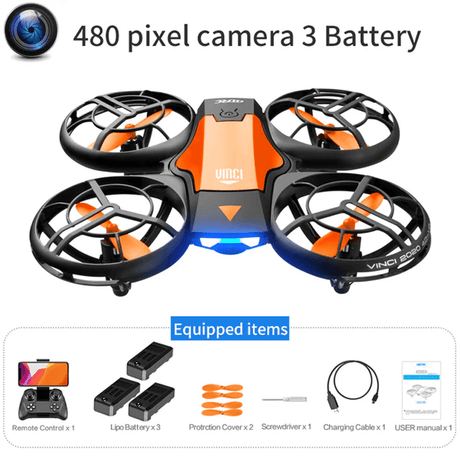 Mini RC Drönare – 480P Kamera WiFi FPV, Höjdhållning och Vikbar Design-Radiostyrt-BB-Orange-Med 480P Kamera-3st Batterier-Hemnix