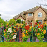 Färgglad trädgårdsgärdsdekoration med blommor och fjärilar – Metallstaket för trädgård och terrass Carvallo