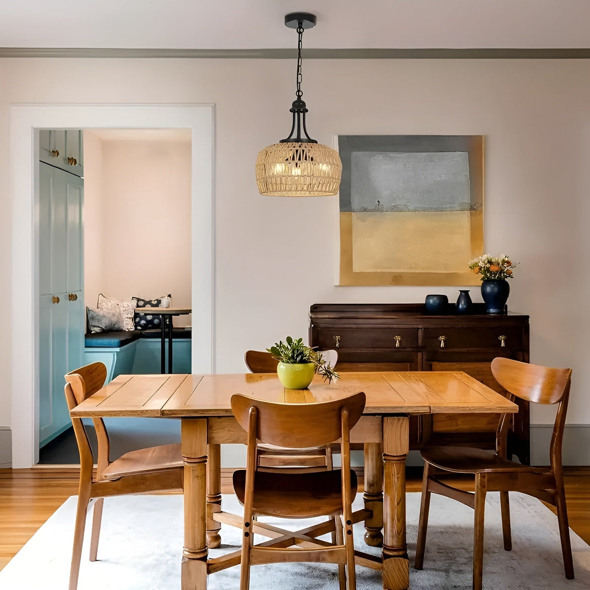 Boho-hänglampa med rottingskärm – Naturlig pendellampa för matrum och kök Carvallo