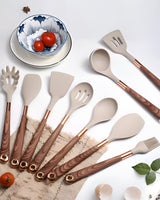 11-delars Köksredskap i Silikon – Non-Stick Kökset med Faux Wood & Metallhandtag Hemnix
