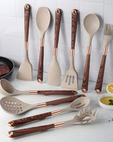 11-delars Köksredskap i Silikon – Non-Stick Kökset med Faux Wood & Metallhandtag Hemnix