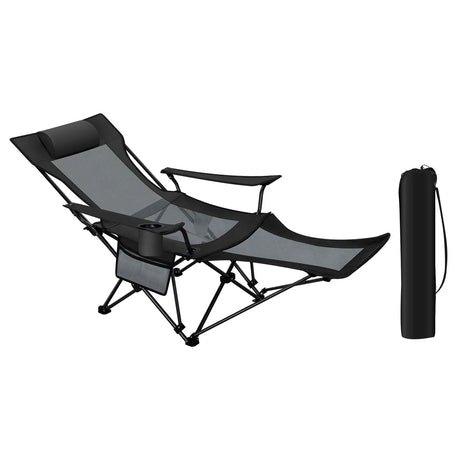 Carvallo Relax Fällstol | Justerbar & Hopfällbar | Med Fotstöd | Ultralätt & Bärbar – Svart/Grå Carvallo