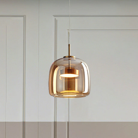 AmberGlow - Retro LED-hänglampa i guldmetall och glas Carvallo