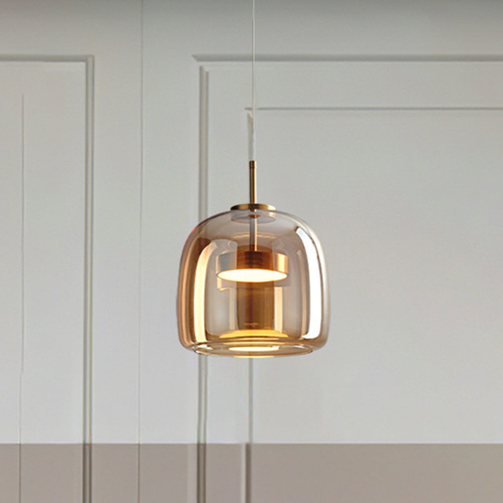 Amber Glass Pendant Light | Vintage Style | Warm LED Glow | Justerbar Höjd Carvallo