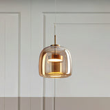 Amber Glass Pendant Light | Vintage Style | Warm LED Glow | Justerbar Höjd Carvallo