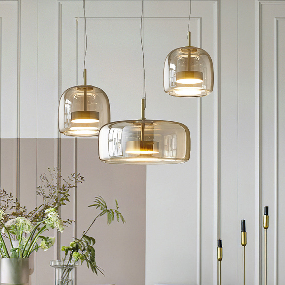 Amber Glass Pendant Light | Vintage Style | Warm LED Glow | Justerbar Höjd Carvallo