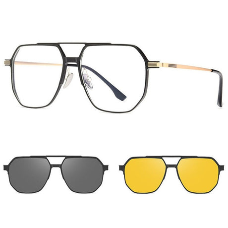 3-i-1 Magnetiska Polariserade Solglasögon-Sunglasses-Hemnix-Svart-Guld-Hemnix