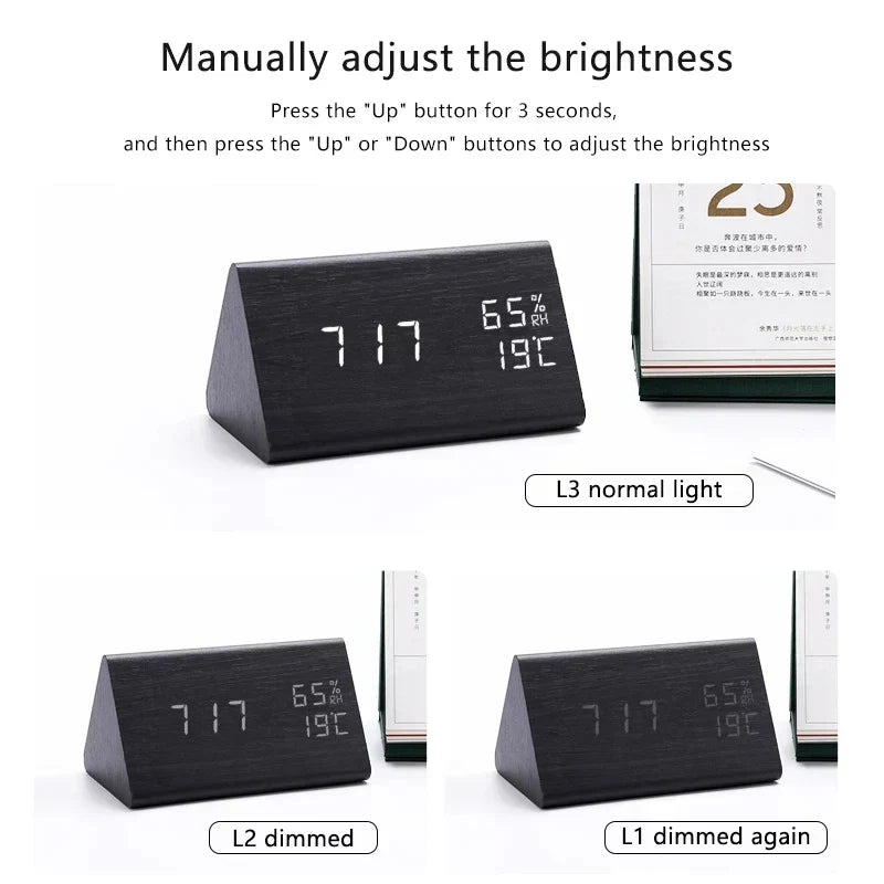 Väckarklocka Digital Trä LED Skärm Carvallo