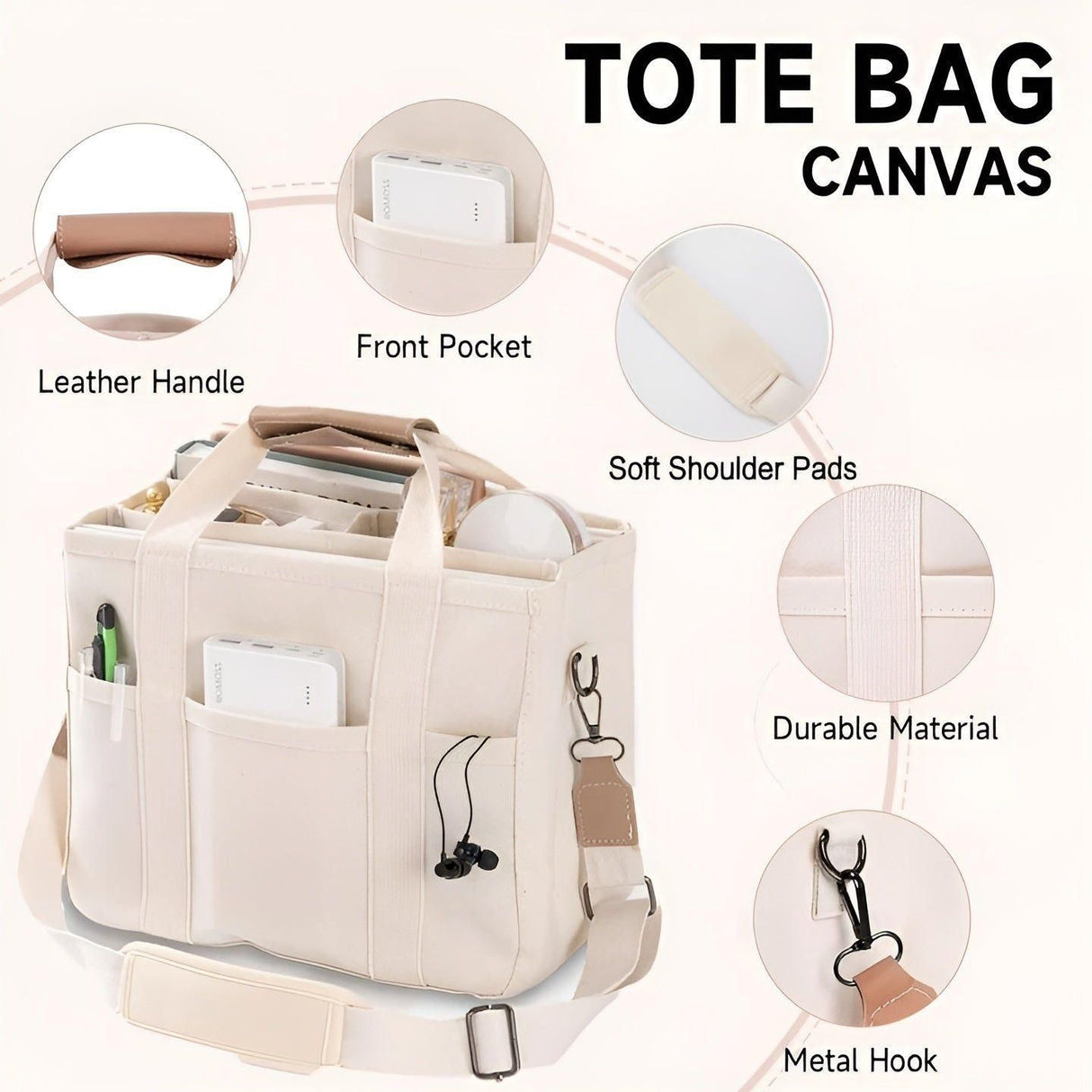 Tavolaé Canvas Tote Bag | Mångsidig & Robust | Lätt & Rymlig | I Beige eller Svart Carvallo