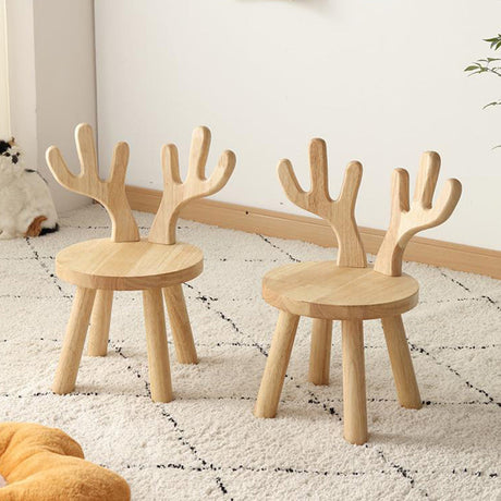 Kreativ barnpall i massivt trä med horn - Rund låg sits med ryggstöd för vardagsrum och entré MILA Sverige