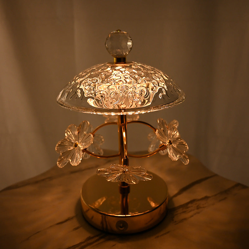 Elegant LED-bordslampa i kristall – blommönster med rund metallfot MILA Sverige