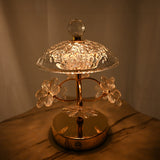 Elegant LED-bordslampa i kristall – blommönster med rund metallfot MILA Sverige