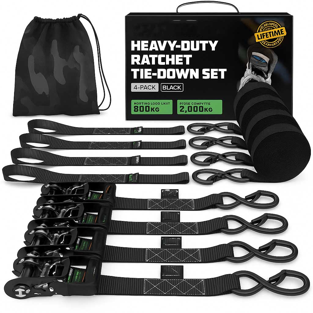 TightHold – Retractable Spännbandskit 4-pack | Självinrullande Spännband för Enkel och Stabil Lastsäkring-Tie Down Straps-BB-Svart - 4 Pack-Hemnix
