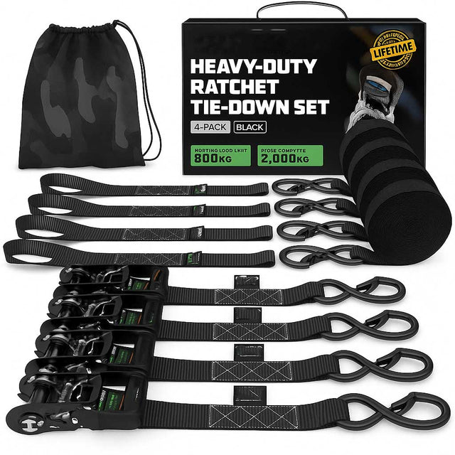 TightHold – Retractable Spännbandskit 4-pack | Självinrullande Spännband för Enkel och Stabil Lastsäkring-Tie Down Straps-BB-Svart - 4 Pack-Hemnix