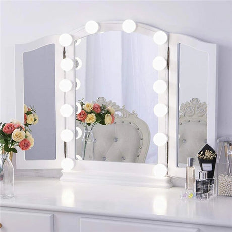 RoyaleGlow LED Makeup Mirror Lights – Dimbar & Justerbar 3-Färgers Sminkbelysning Carvallo
