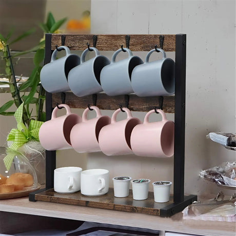 BaristaRack Trä Mugghållare – 2 Våningar med 16 Krokar i Vintage Stil Hemnix