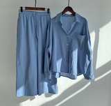 Tvådelat Set Dam Elegant Linne Topp och Byxor
