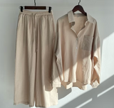 Tvådelat Set Dam Elegant Linne Topp och Byxor