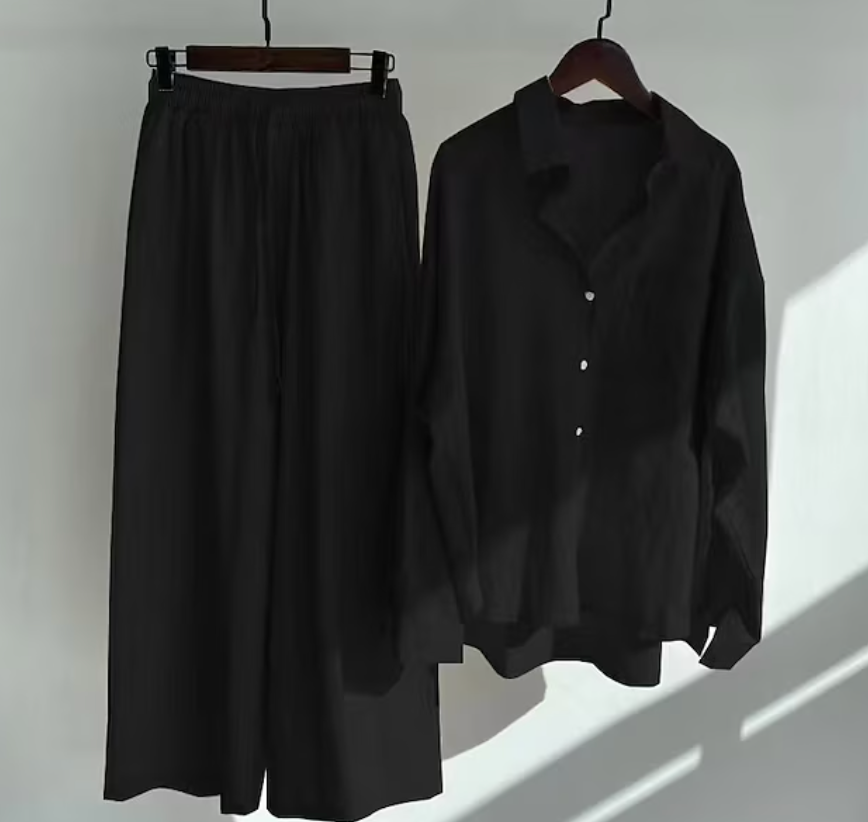 Tvådelat Set Dam Elegant Linne Topp och Byxor