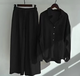 Tvådelat Set Dam Elegant Linne Topp och Byxor