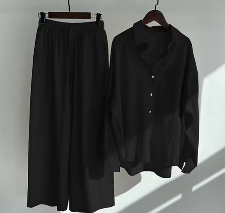 Tvådelat Set Dam Elegant Linne Topp och Byxor-[, ]-Hemnix-Svart-S-Hemnix