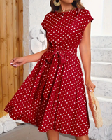 Damklänning Retro Chic Polka Mönster Flödande Polyester Hemnix