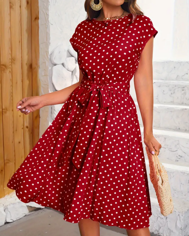 Damklänning Retro Chic Polka Mönster Flödande Polyester Hemnix