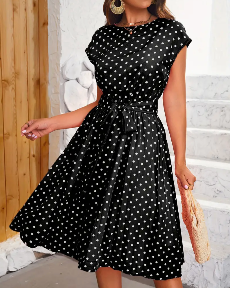 Damklänning Retro Chic Polka Mönster Flödande Polyester Hemnix