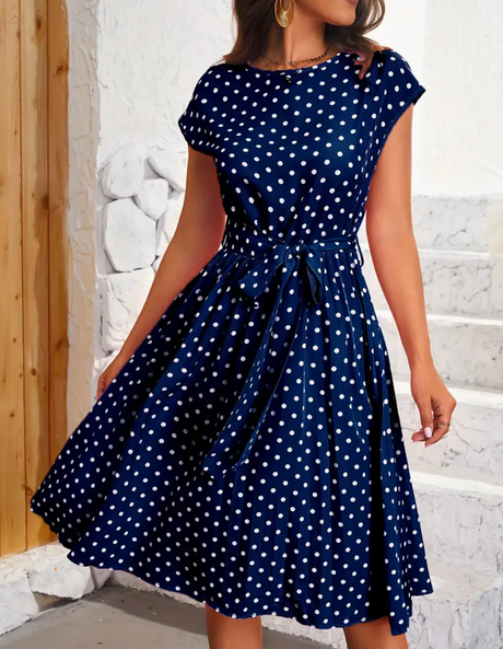 Damklänning Retro Chic Polka Mönster Flödande Polyester Hemnix