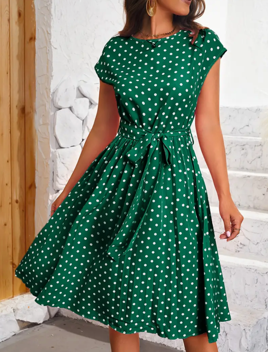 Damklänning Retro Chic Polka Mönster Flödande Polyester Hemnix