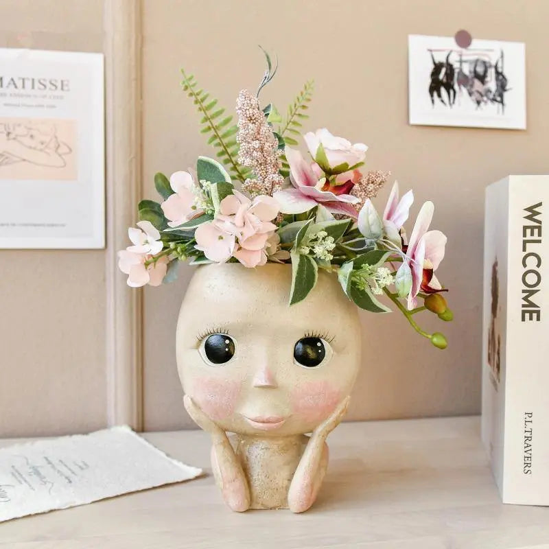 Carvallo – Elegant Resin Plant Pot with Artistic Facial Details Carvallo