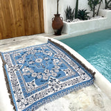 Lätt boho resefilt - Blå tusensköna blomma mönster Carvallo