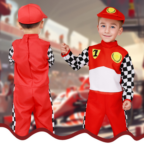 Racerbilsförardräkt för pojkar - Rutig långärmad Halloweenjumpsuit MILA Sverige