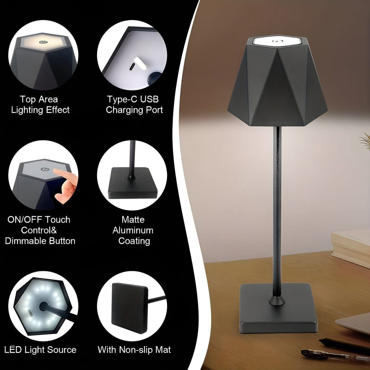 BrightLuxe Lampa - Vintage Återuppladdningsbar Trådlös LED Bordsnummer för Hemmet Carvallo