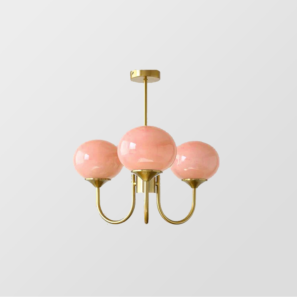 Modern Bubble Chandelier | Rosa Glas & Guld Finish | 19.69" Pendellampa | Stilfull Hem Accent Carvallo