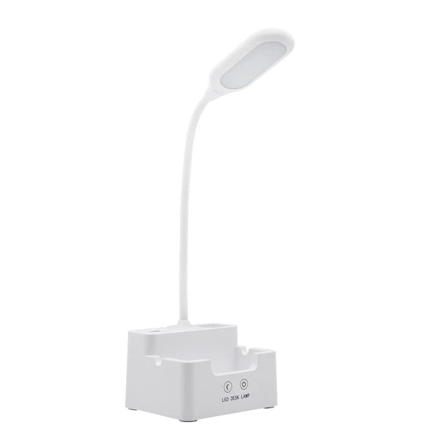 DeskBright - Flexibel LED-skrivbordslampa med penna- och telefonhållare, dimbar och USB-laddningsbar Carvallo
