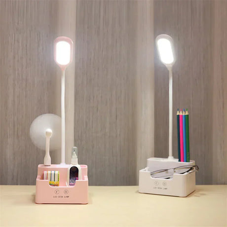 DeskBright - Flexibel LED-skrivbordslampa med penna- och telefonhållare, dimbar och USB-laddningsbar Carvallo