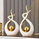 Abstrakt Keramisk Skulptur | Modern Inredning med Guld Accenter | Hylla eller Skrivbordsornament Carvallo