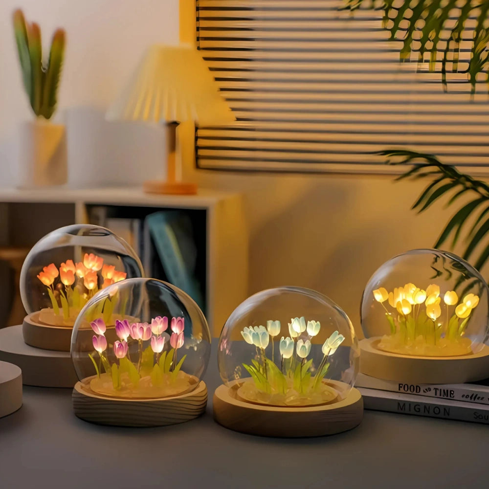 Graceful Tulip Ljus Under Glasdome för Lugnande Atmosfär Carvallo
