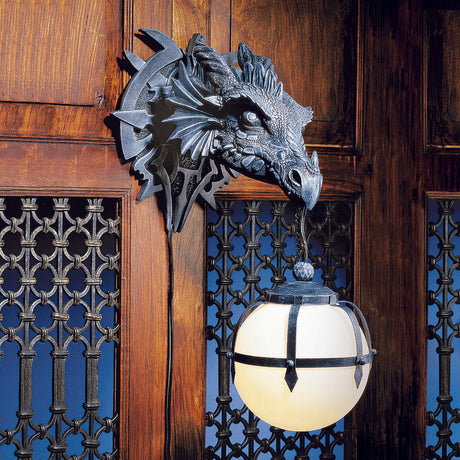 Royallure Dragon Head Wall Mount Hanging Lamp - 18 cm Unik Fantasi Dekor Carvallo