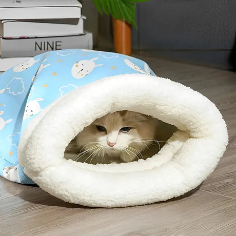 Mysig kattungesovsäck – plyschig sovsäck för katter och små husdjur MILA Sverige