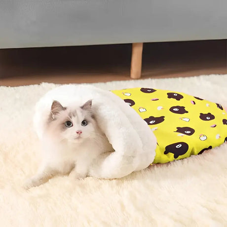 Mysig kattungesovsäck – plyschig sovsäck för katter och små husdjur MILA Sverige