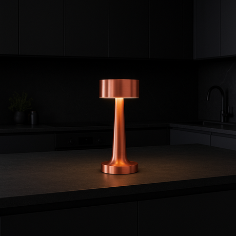 Ambient Halo Bordslampa | Trådlös Touchkontroll | USB-C Uppladdningsbar | 16h Drifttid | Metallfinish Carvallo