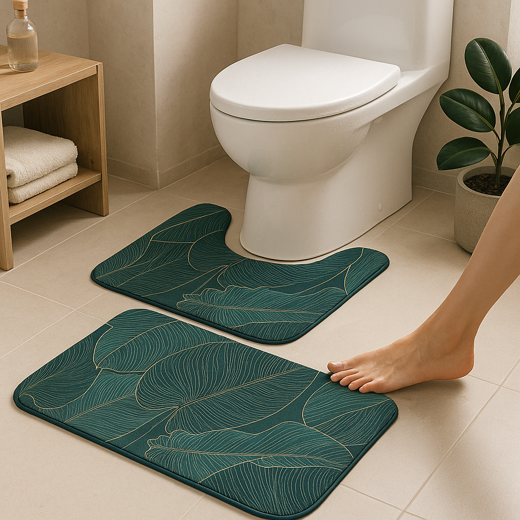 Tropical Leaf Badmatta Set | Mjuk Mikrofiber Absorberande | Halkfri | 2 Delar | Brick by Brick Carvallo